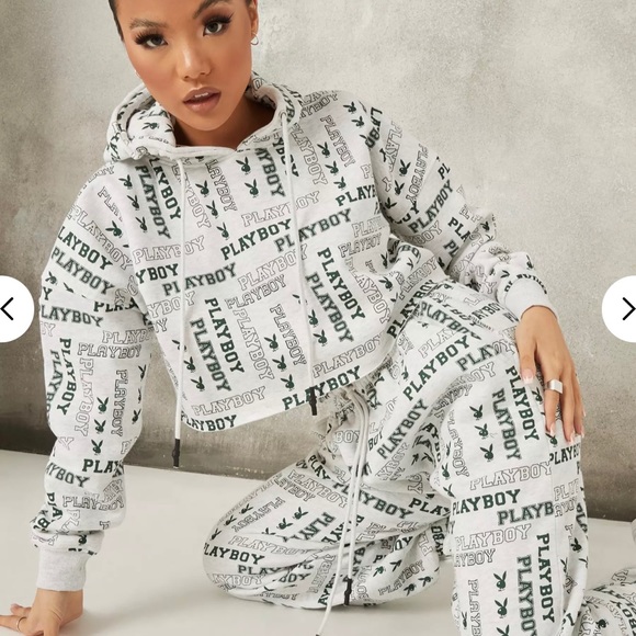 Playboy Grey Marl Logo Cropped Hoodie - Picture 3 of 5